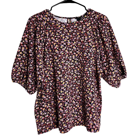 Ann Taylor Tops - Ann Taylor Pink Floral Puff Sleeve Blouse Top